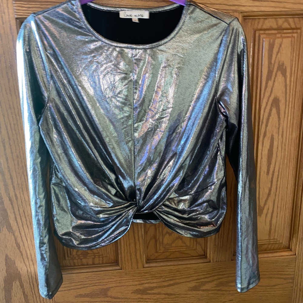 Silver and black shiny long sleeve shirt